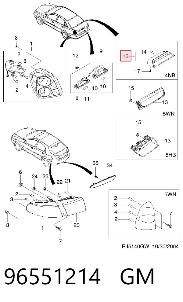 Lampa stop tylna dodatkowa Chevrolet Lacetti J200