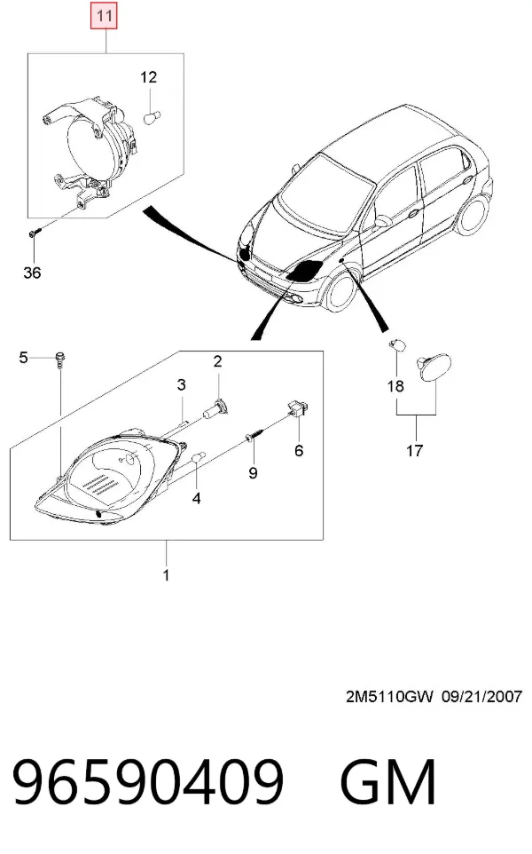 Lampa przeciwmgielna lewa 96590409 General Motors