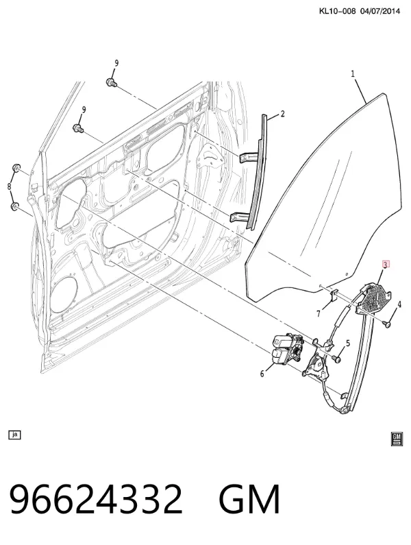 Mechanizm podnoszenia szyby drzwi przednich lewych 96624332 General Motors