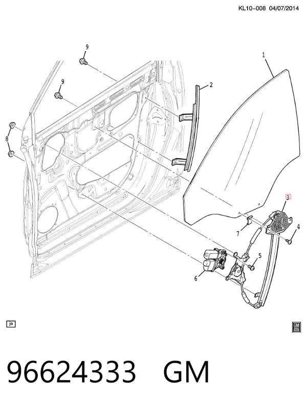 Mechanizm podnoszenia szyby drzwi przednich prawych Chevrolet Captiva I