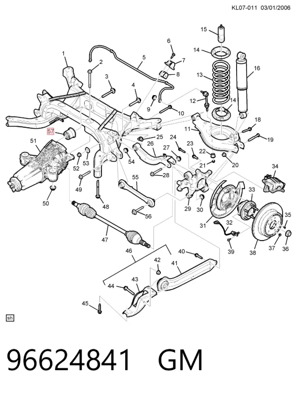 Silentblock tylny (poduszka) reduktora mostu tylnego 96624841 General Motors