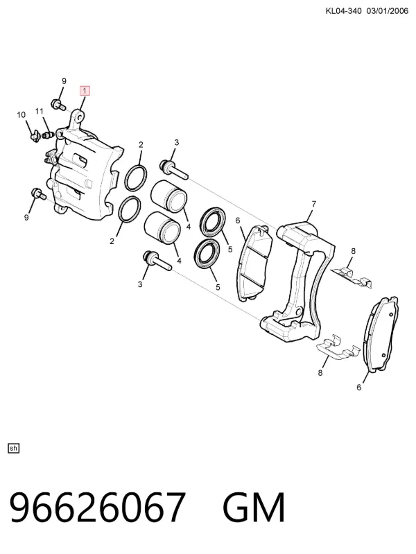 Zacisk hamulcowy przedni lewy 96626067 General Motors