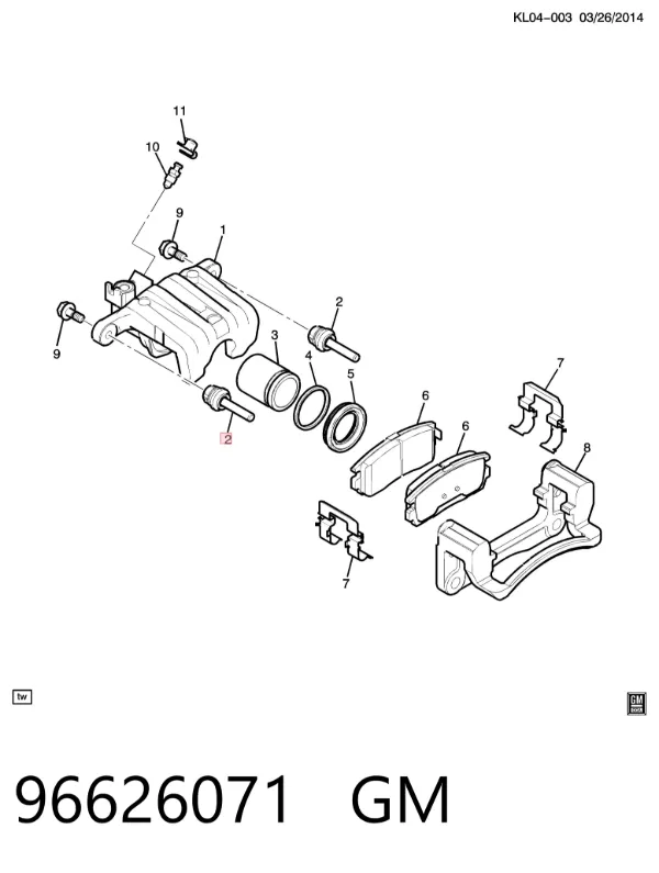 Prowadnica zacisku tylnego 96626071 General Motors