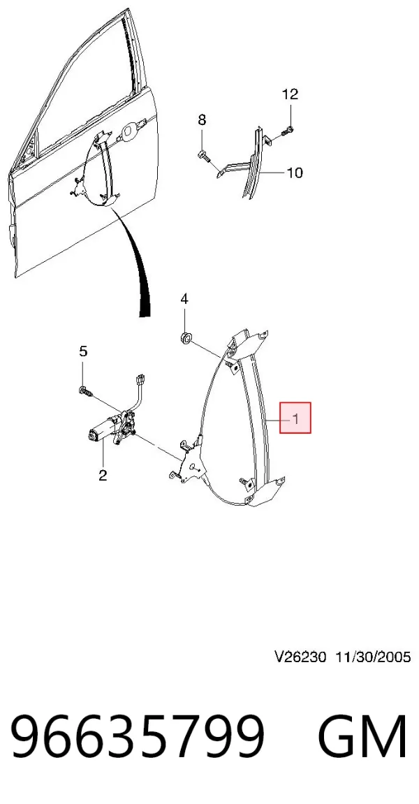 Mechanizm podnoszenia szyby drzwi przednich lewych Chevrolet Epica II