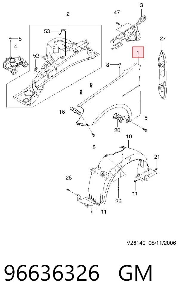 Błotnik przedni lewy 96636326 General Motors