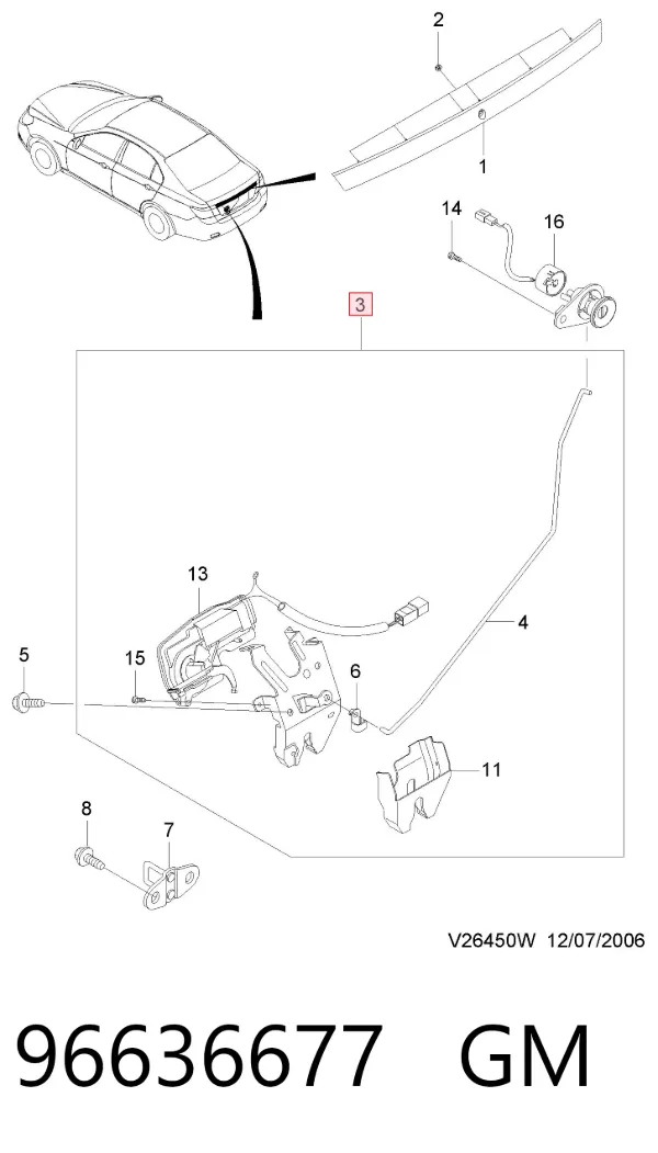 Zamek klapy bagażnika (3/5 drzwi tylnych) Chevrolet Epica II