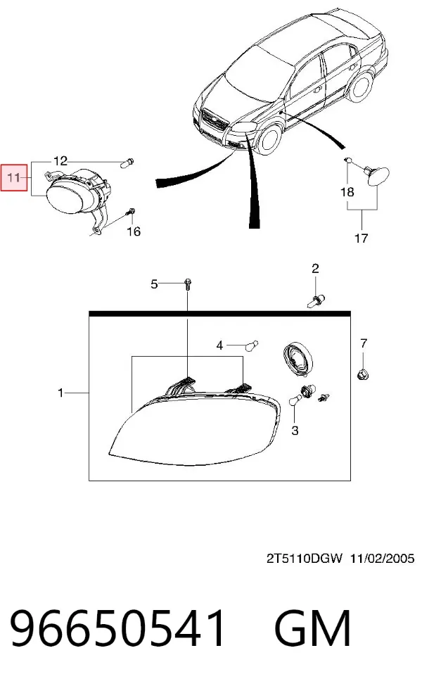 Lampa przeciwmgielna prawa 96650541 General Motors