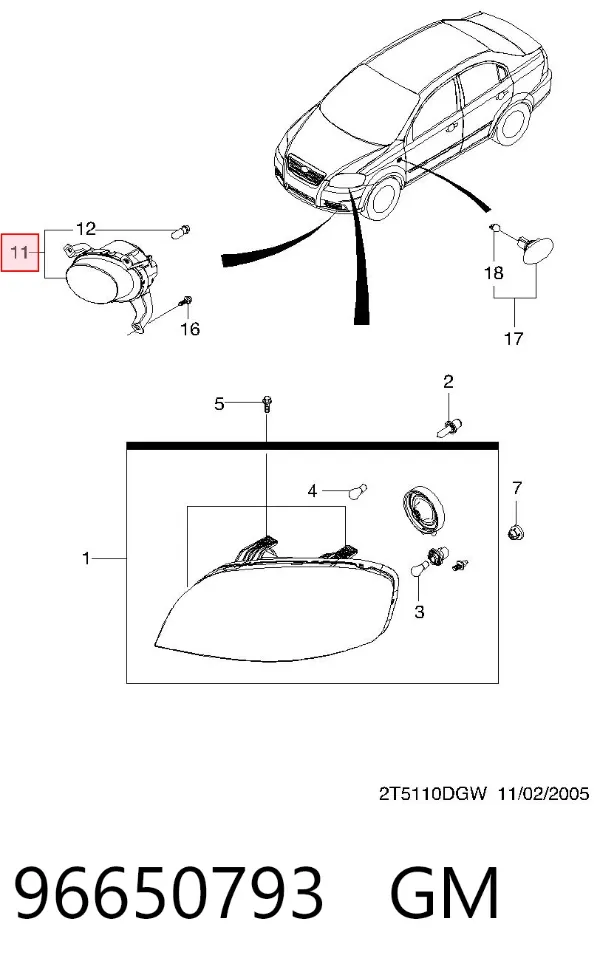 Lampa przeciwmgielna prawa 96650793 General Motors