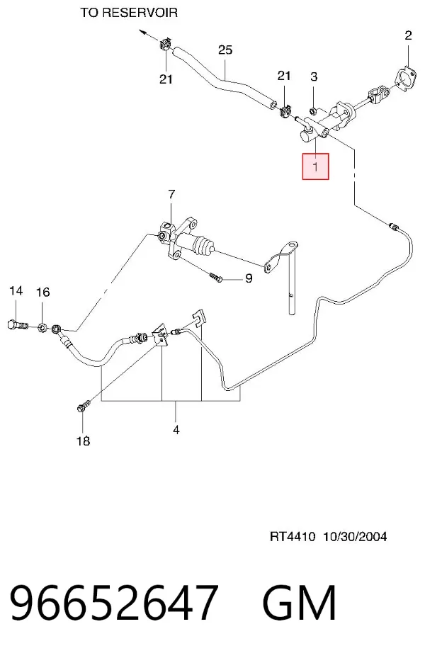 Cylinder sprzęgła główny 96652647 General Motors