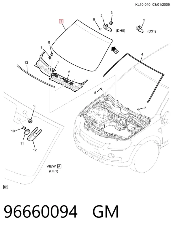 Szyba przednia 96660094 General Motors