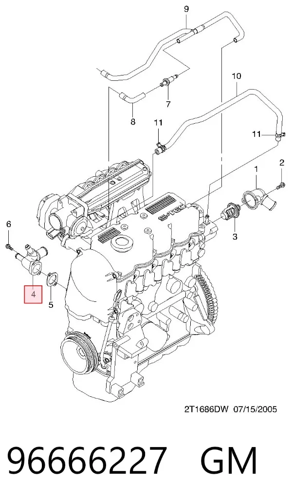 Kołnierz układu chłodzenia (trójnik) 96666227 General Motors