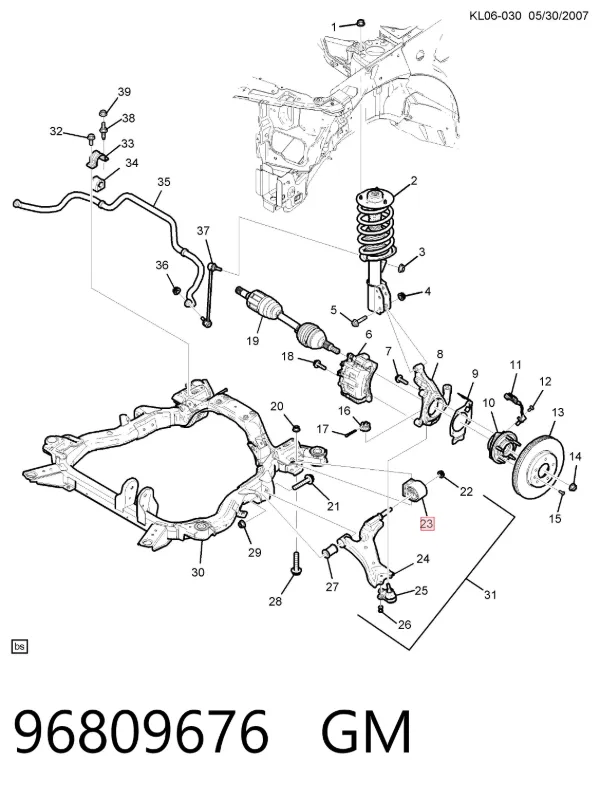 Silentblock przedniego wahacza dolnego 96809676 General Motors