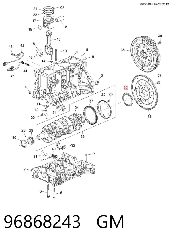 Uszczelniacz wału korbowego silnika tylny 96868243 General Motors