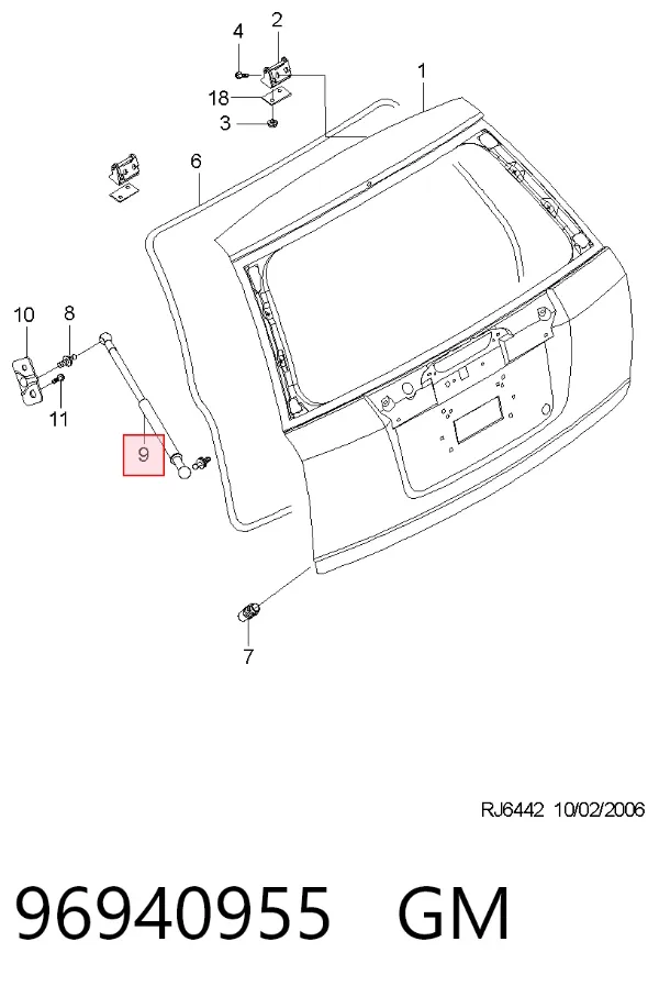 Amortyzator klapy bagażnika (3/5 drzwi-tylnych) 96940955 General Motors