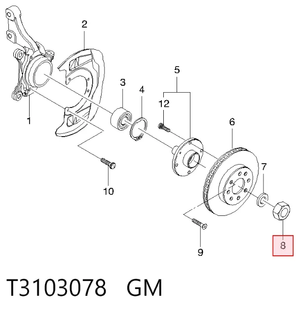 Nakrętka piasty przedniej T3103078 General Motors