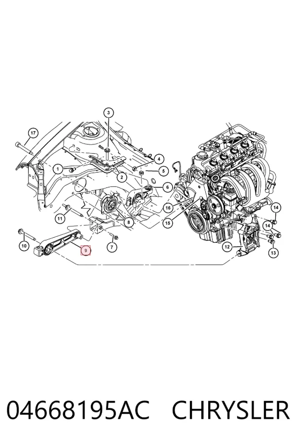 Poduszka (podpora) silnika przednia 04668195AC Chrysler