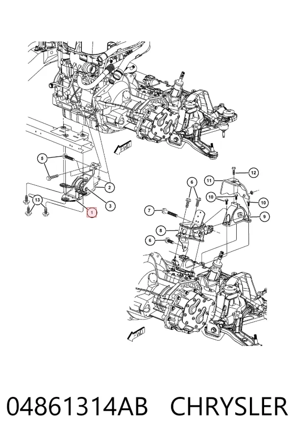 Poduszka (podpora) silnika przednia 04861314AB Chrysler