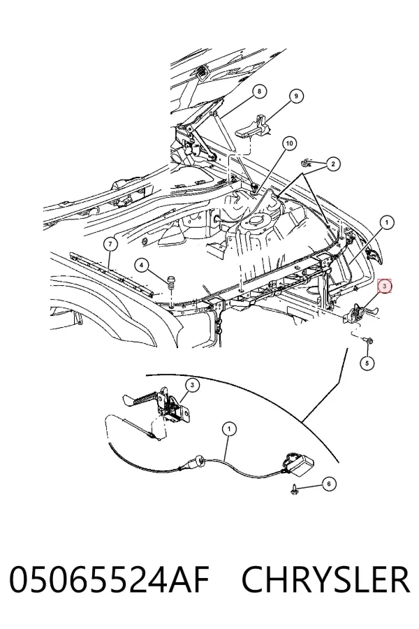 Zamek maski K05065524AF Fiat/Alfa/Lancia
