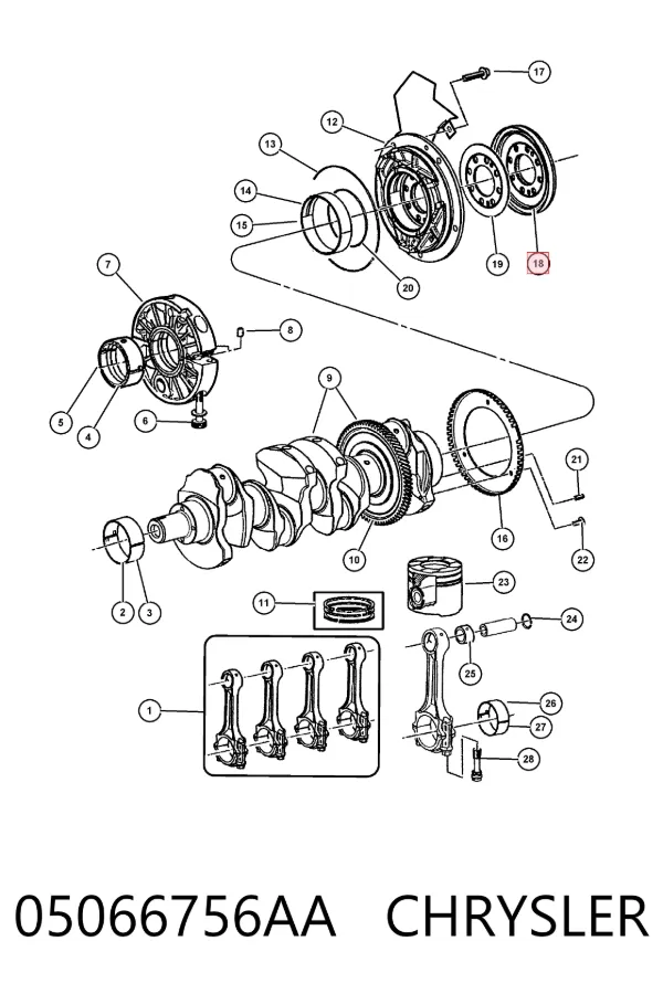 Uszczelniacz wału korbowego silnika tylny K05066756AA Fiat/Alfa/Lancia