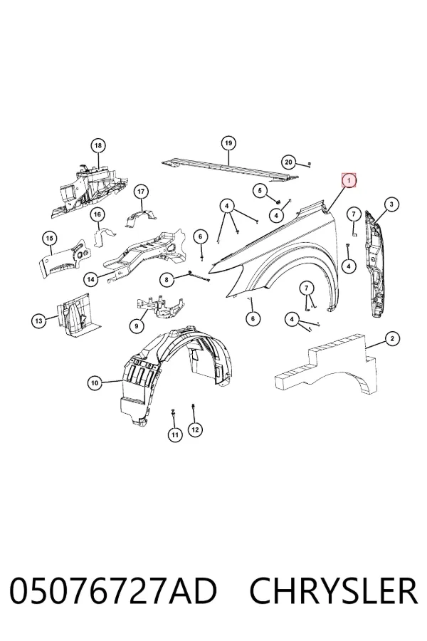 Błotnik przedni lewy 05076727AD Chrysler