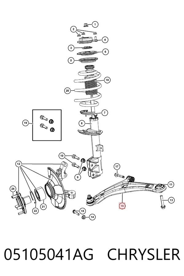 Wahacz zawieszenia przedniego dolny lewy 05105041AG Chrysler