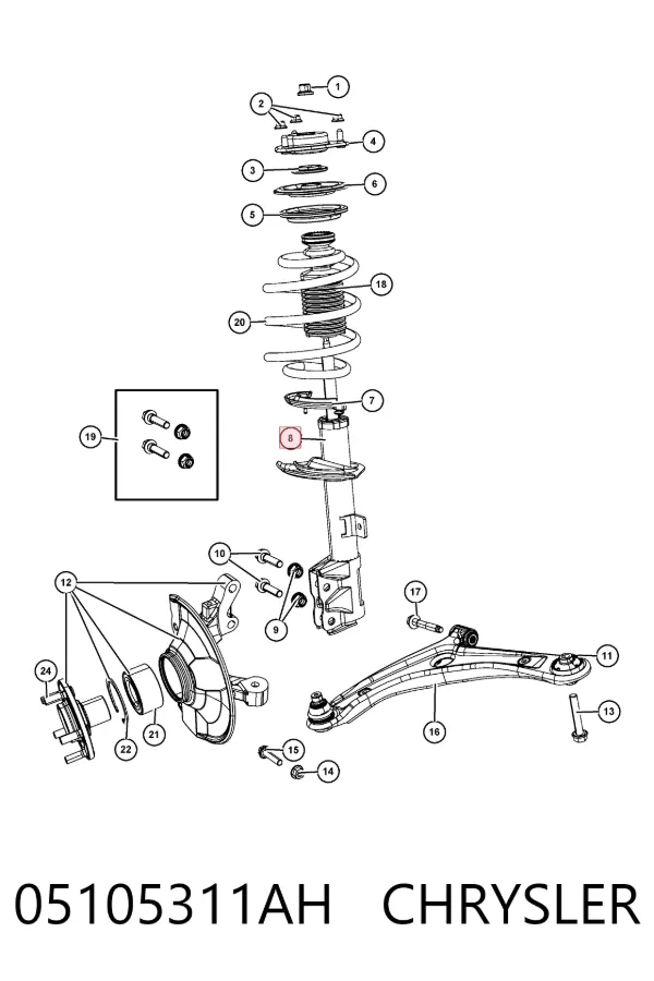 Amortyzator przedni lewy 05105311AH Chrysler
