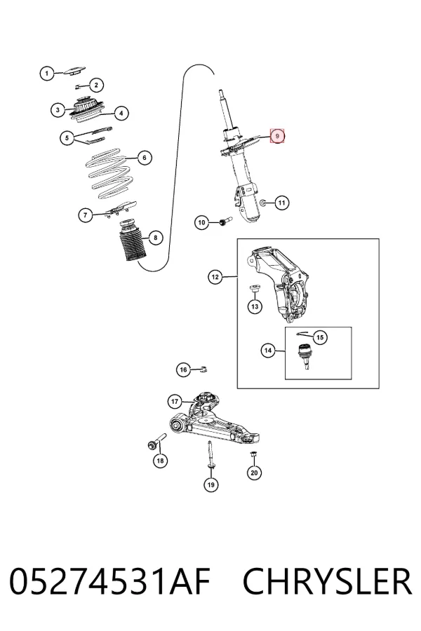Amortyzator przedni lewy 05274531AF Chrysler