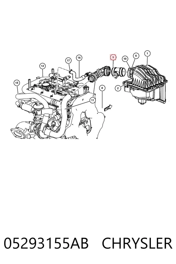 Czujnik przepływu powietrza, przepływomierz powietrza M.A.F. 05293155AB Chrysler