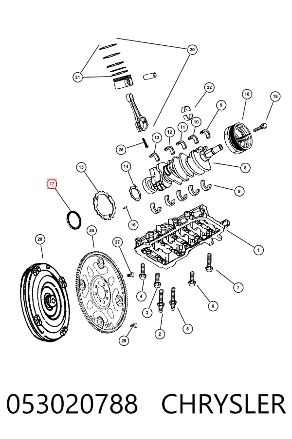 Uszczelniacz wału korbowego silnika tylny 053020788 Chrysler