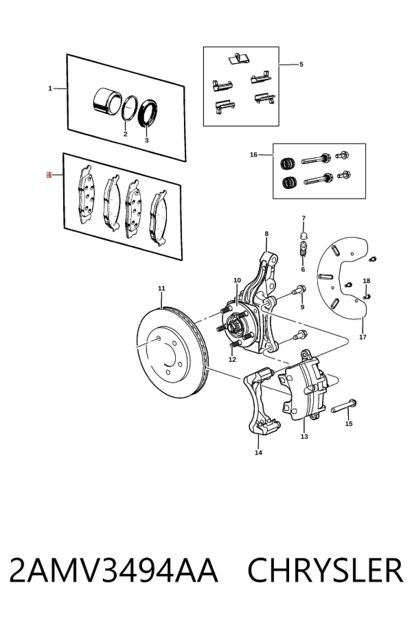 Klocki hamulcowe przednie tarczowe 2AMV3494AA Chrysler