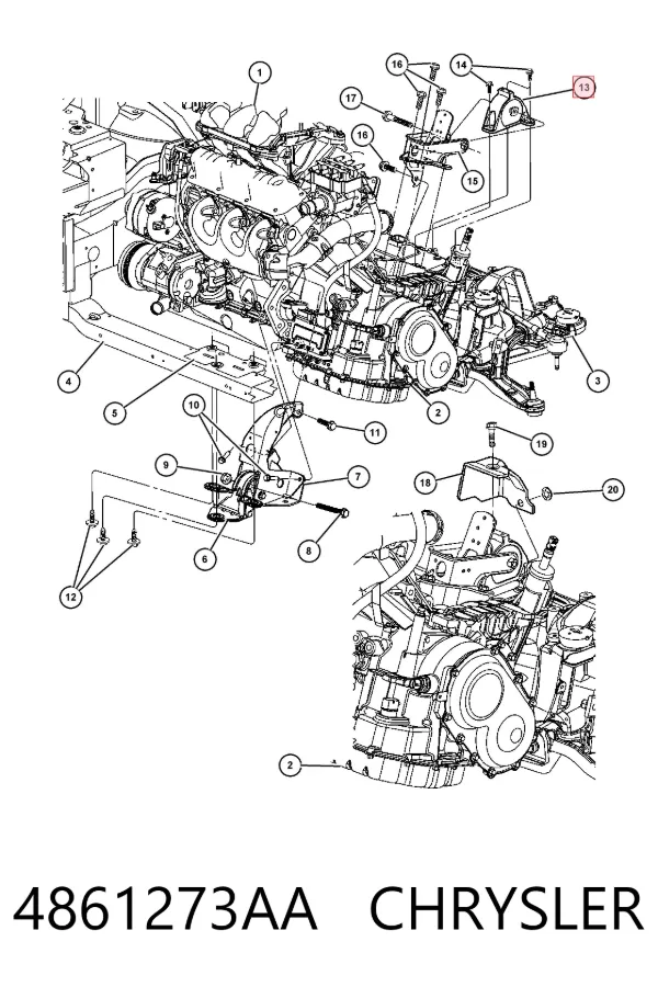 Poduszka (podpora) silnika lewa 4861273AA Chrysler