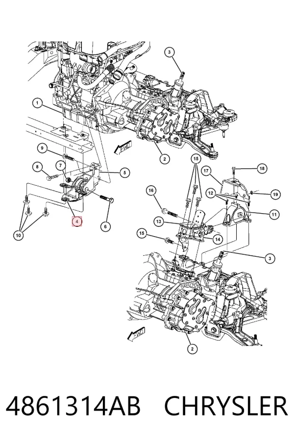 Poduszka (podpora) silnika przednia 4861314AB Chrysler