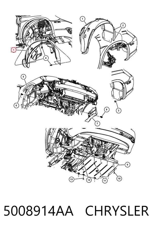 Nadkole błotnika przedniego prawe 5008914AA Chrysler