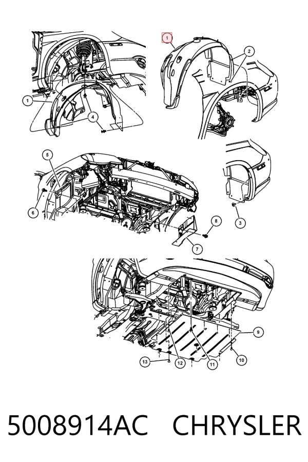 Nadkole błotnika przedniego prawe 5008914AC Chrysler