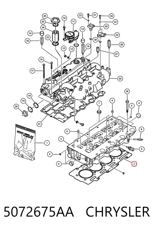 Uszczelka głowicy cylindrów 5072675AA Chrysler