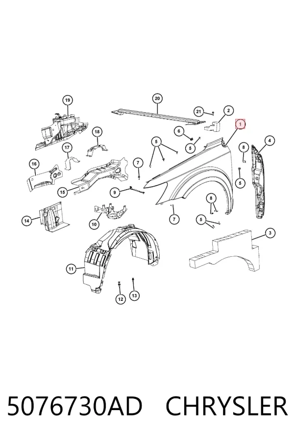 Błotnik przedni prawy 5076730AD Chrysler