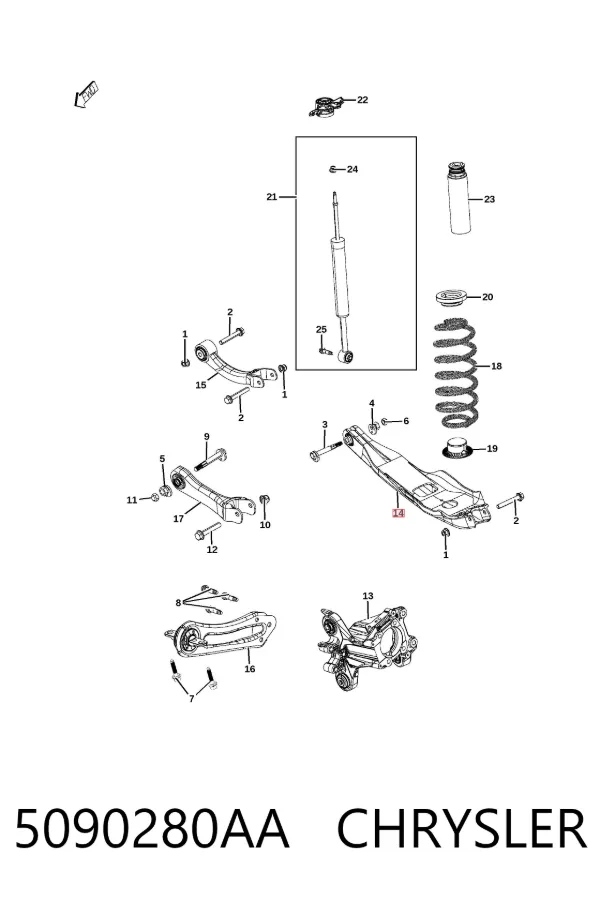 Wahacz zawieszenia tylnego dolny lewy/prawy 5090280AA Chrysler