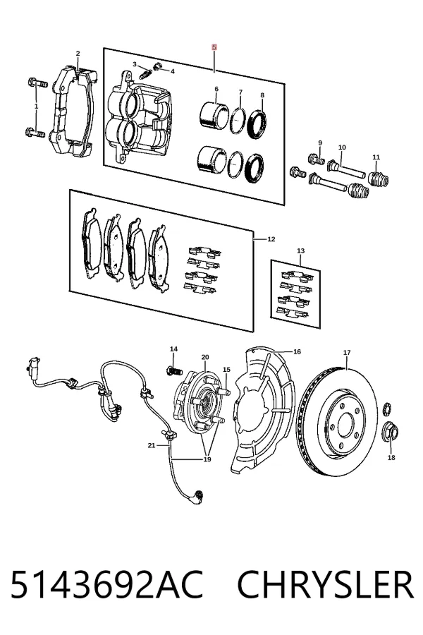 Zacisk hamulcowy przedni prawy 5143692AC Chrysler