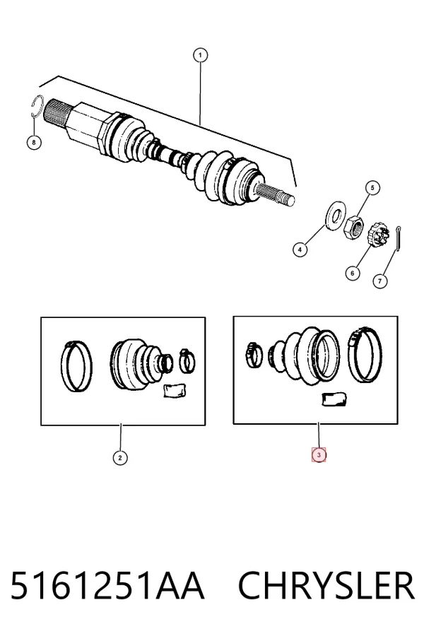 Osłona przegubu homokinetycznego półosi przedniej zewnętrzna 5161251AA Chrysler
