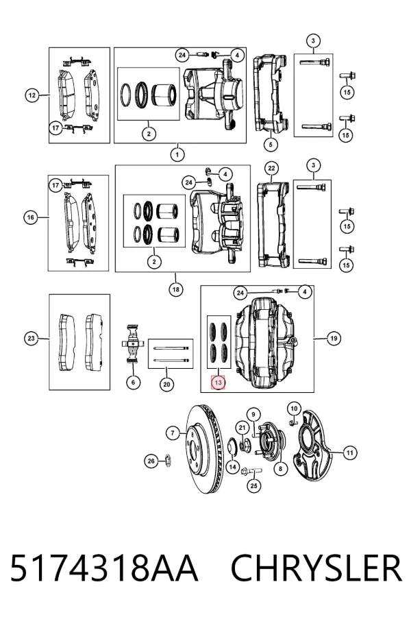 Zestaw naprawczy zacisku hamulcowego przedniego 5174318AA Chrysler