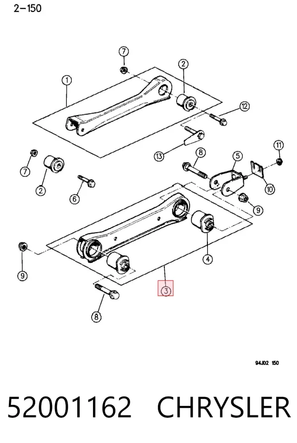 Wahacz zawieszenia przedniego dolny lewy/prawy 52001162 Chrysler