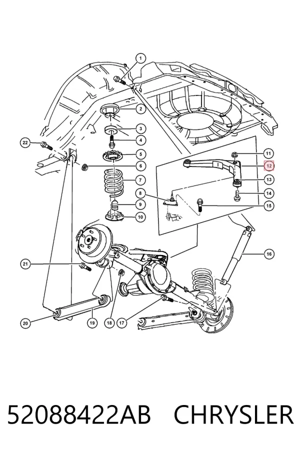 Wahacz zawieszenia tylnego górny lewy/prawy 52088422AB Chrysler