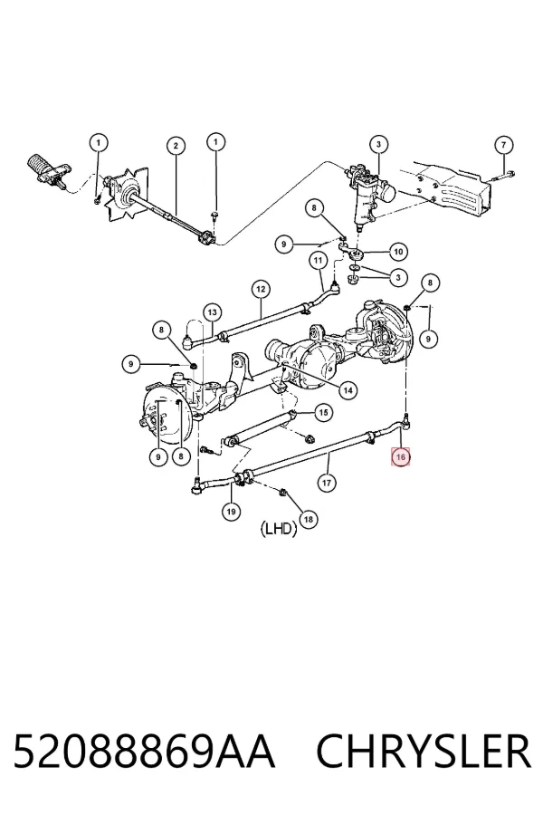 Końcówka drążka kierowniczego zewnętrzna 52088869AA Chrysler
