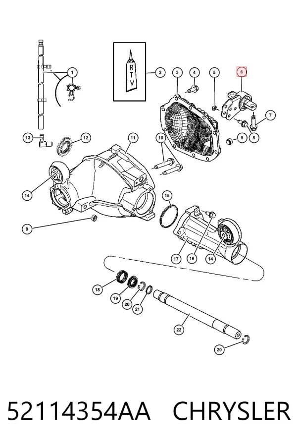 Silentblock przedni (poduszka) reduktora mostu przedniego 52114354AA Chrysler