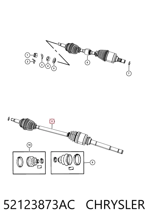 Półoś napędowa przednia prawa 52123873AC Chrysler