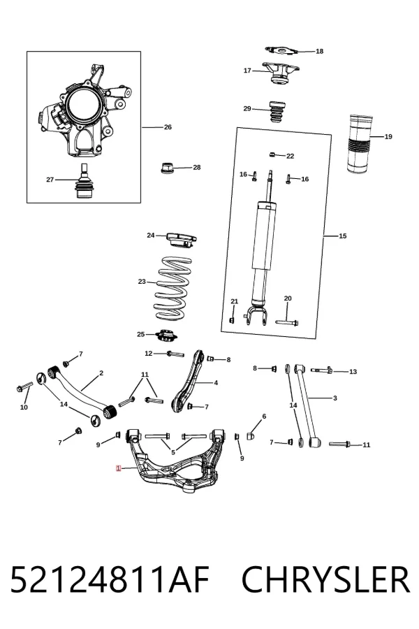 Wahacz zawieszenia tylnego dolny lewy 52124811AF Chrysler