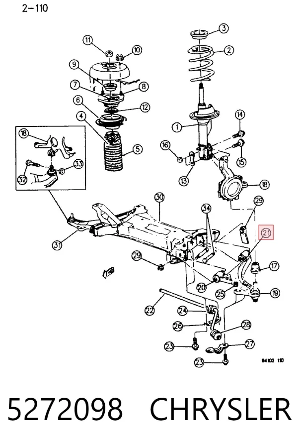 Silentblock przedniego wahacza dolnego 5272098 Chrysler