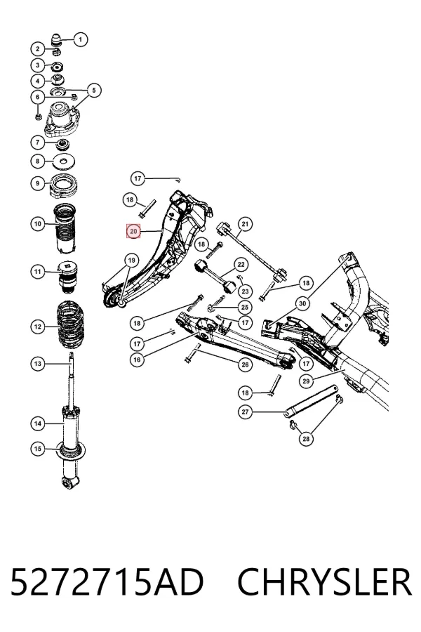 Czop (zwortnica) tylny lewy 5272715AD Chrysler