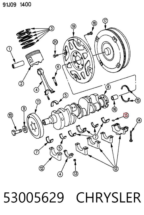 Uszczelniacz wału korbowego silnika tylny 53005629 Chrysler