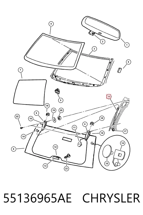 Amortyzator szyby bagażnika (3/5 drzwi tylnych) 55136965AE Chrysler